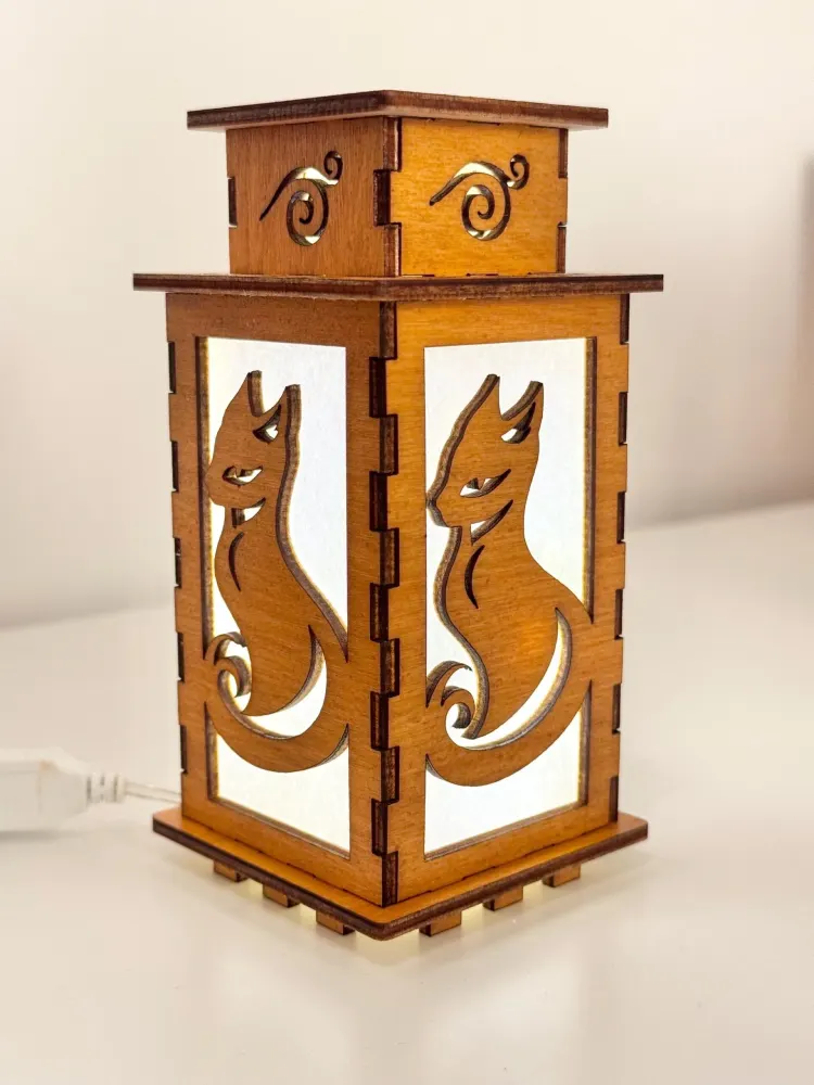 Art Cat Night Lamp Lantern-Cat Owner Art Glowing Wooden Lamp