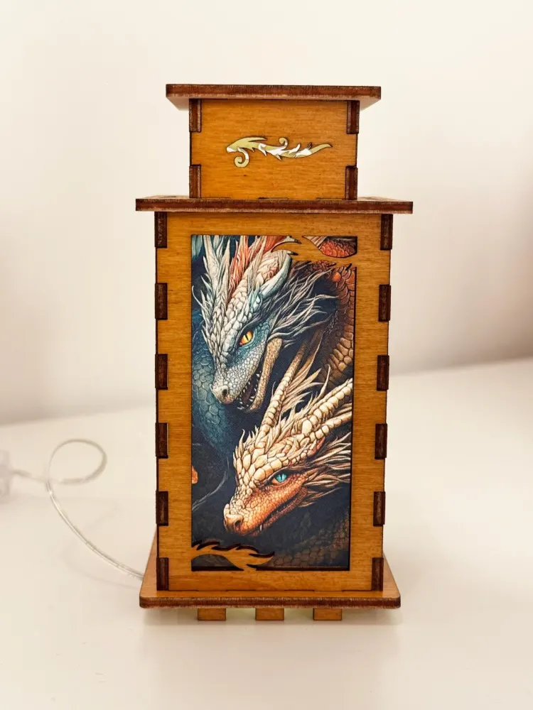 Dragons Fantasy Magic Night Lamp Lantern — handmade wooden night lamp in natural timber