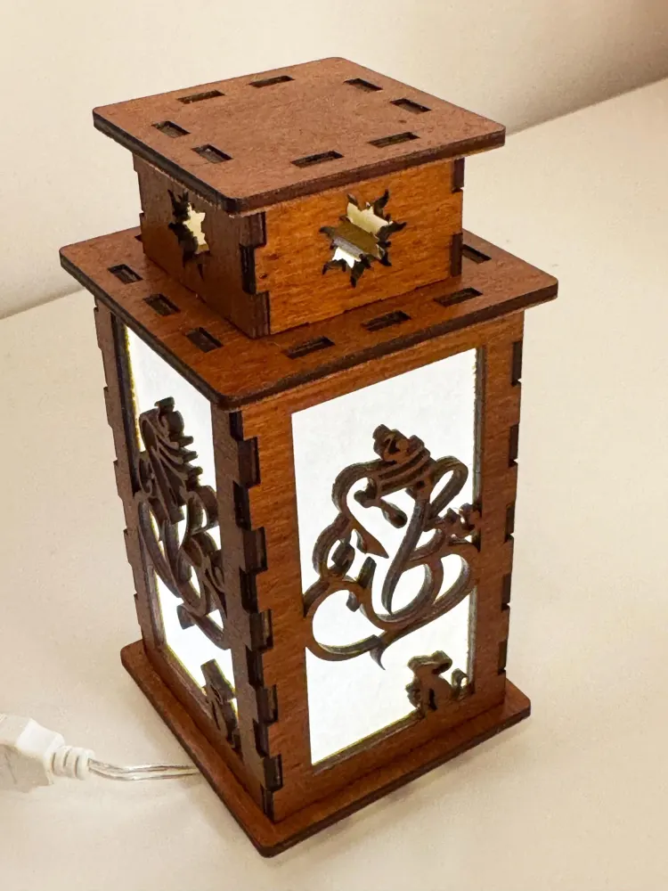 Lord Ganesha Mouse Art Night Lamp Lantern | Artisan Wooden Night Lamp | Artiviesta London