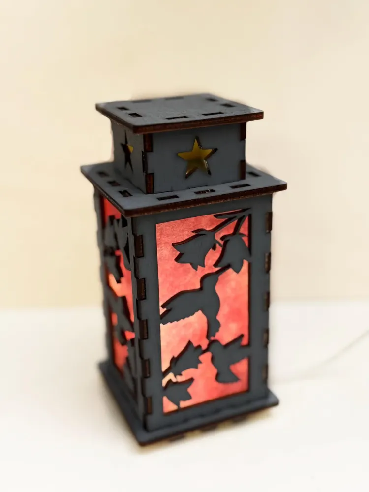 Hummingbird Bird Pink Night Lamp Lantern | Artisan Wooden Night Lamp | Artiviesta London