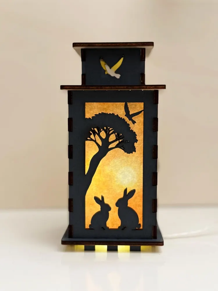 Forest Wolf Rabbit Deer Bear Night Lamp Lantern | Artisan Wooden Night Lamp | Artiviesta London