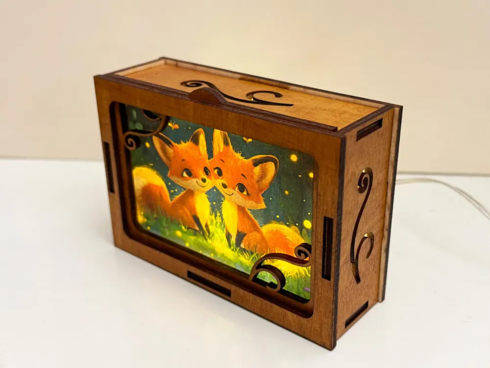 Two Foxes In The Forest Night Lamp Lantern | Artisan Wooden Night Lamp | Artiviesta London