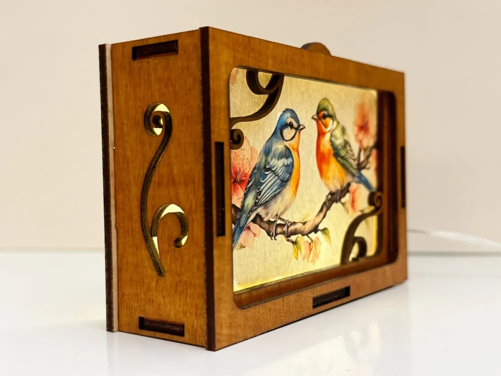 Song Birds In Forest Night Lamp Lantern | Artisan Wooden Night Lamp | Artiviesta London