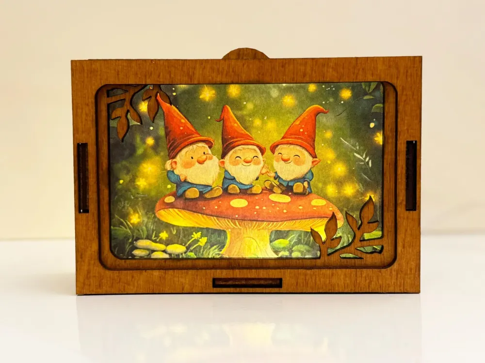 Gnomes Dwarf Magical Mushroom Night Lamp Lantern — handmade wooden night lamp in natural timber