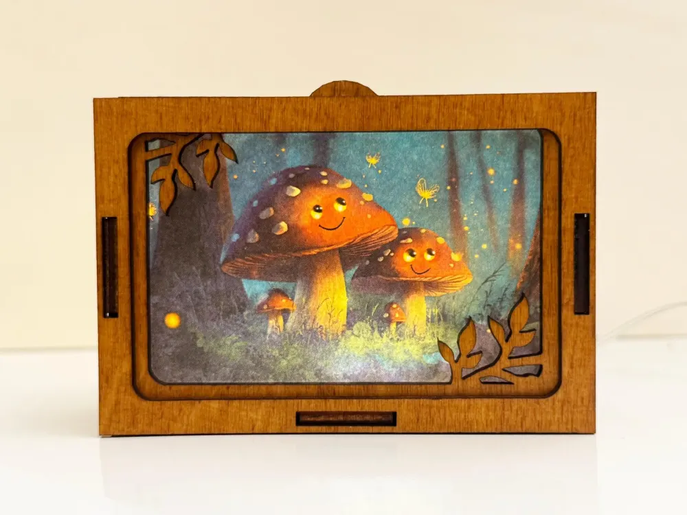 Mushroom Psilocybin Night Lamp Lantern — handmade wooden night lamp in natural timber